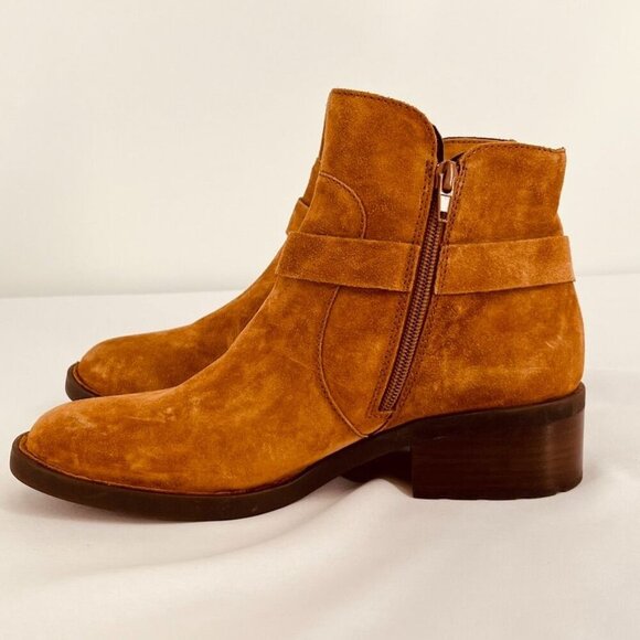 Born Tori Leather Bootie Size 9  Brown Side Zip Block Heel Straps Western - Picture 9 of 15